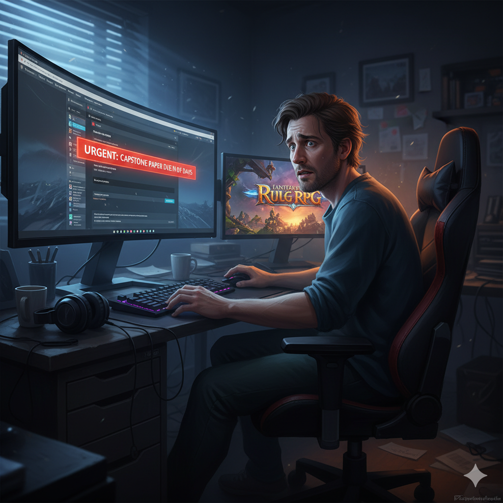 Panel 1: Edwin feeling anxious about his paper deadline