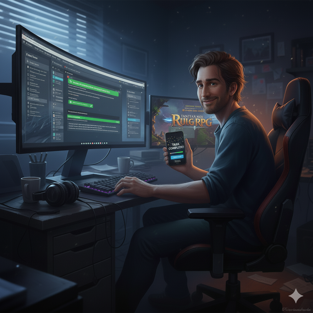 Panel 6: Edwin feeling accomplished after finishing the task