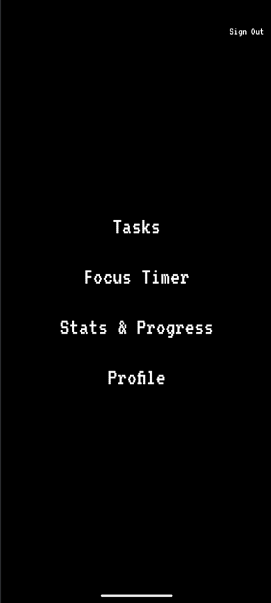 Screenshot of the Main Hub screen