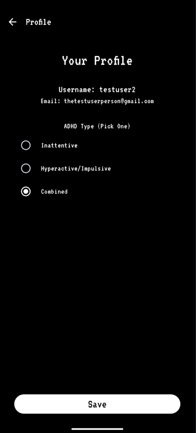 Screenshot of the Profile screen