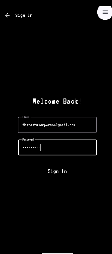 Screenshot of the Sign In screen