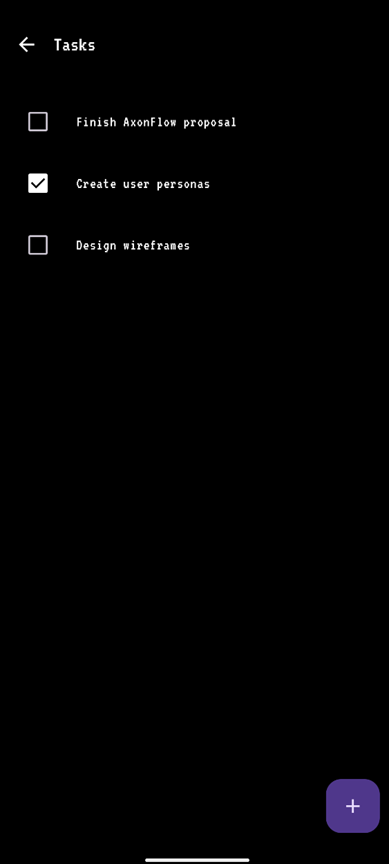 Screenshot of the Task List screen